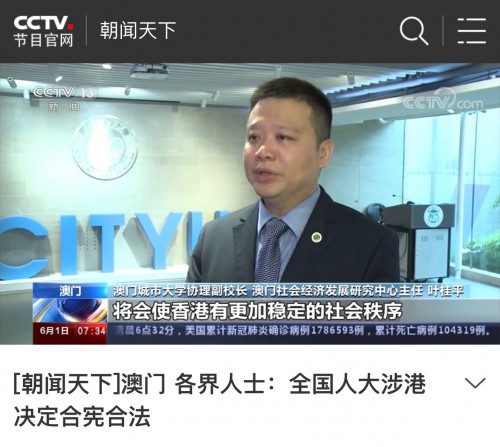 葉桂平主任就香港國安法問題接受中央電視台採訪
